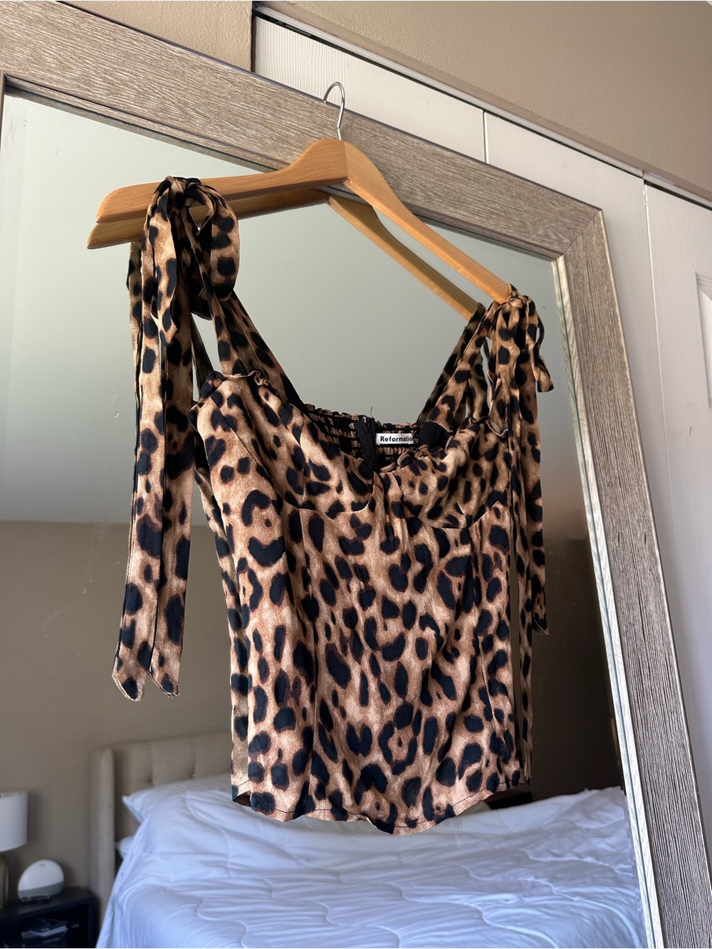 Reformation Cheetah Print Blanca Blouse Tie Sleeve Bow Size 4 Small